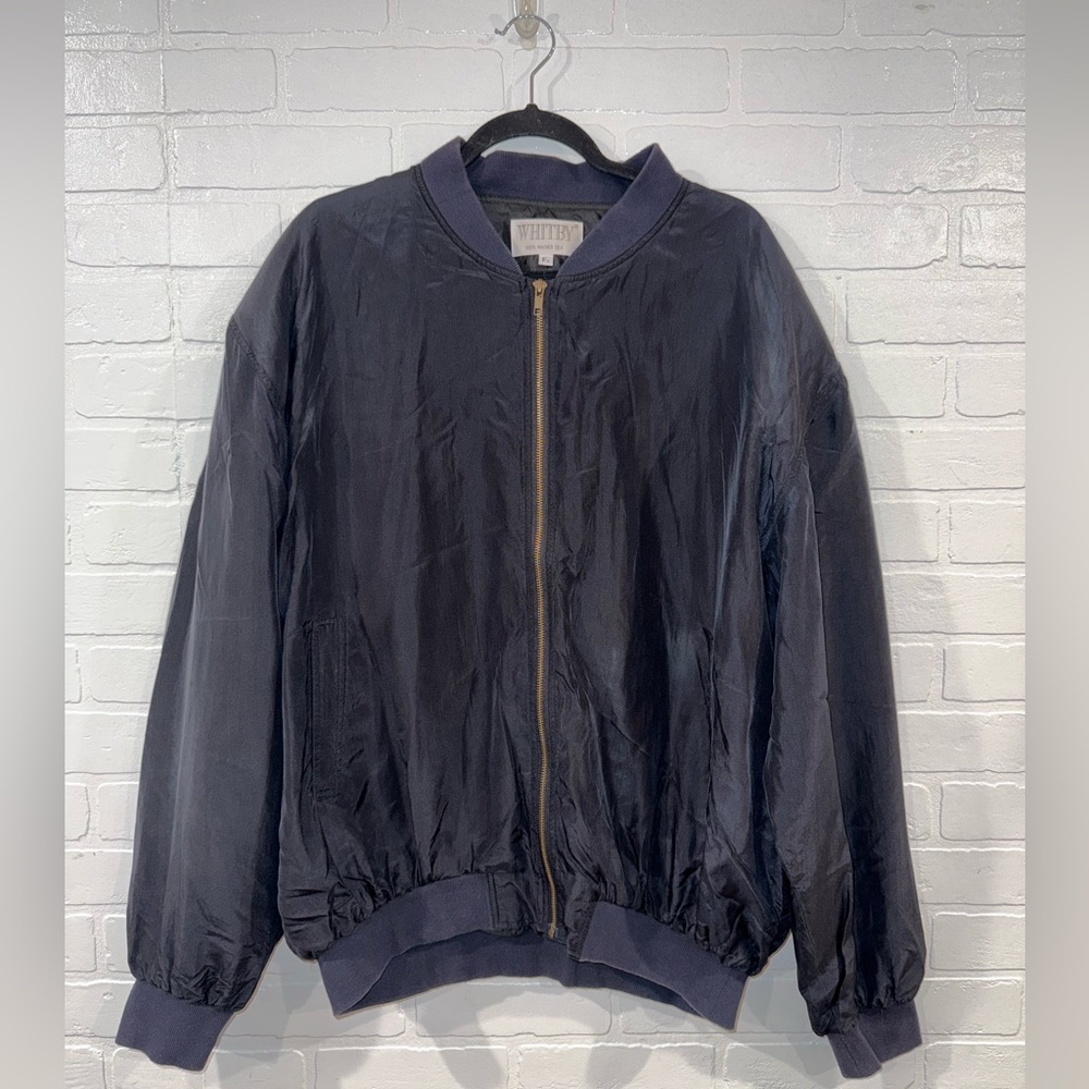 Vintage Whitby 100% Silk 90’s Navy Bomber Jacket Unisex